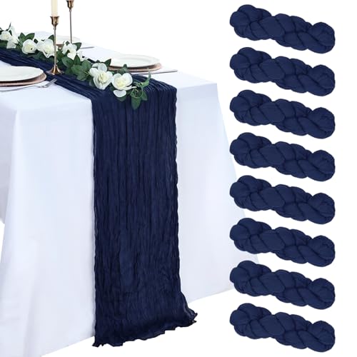 Navy Blue Cheesecloth Table Runner 23x120 in - 8 Pack (10ft) Pepmily