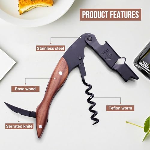 Drincarier Black Magnetic Giftbox Wine Opener with Foil Cutter & Cap Remover - Professional Waiter's Corkscrew