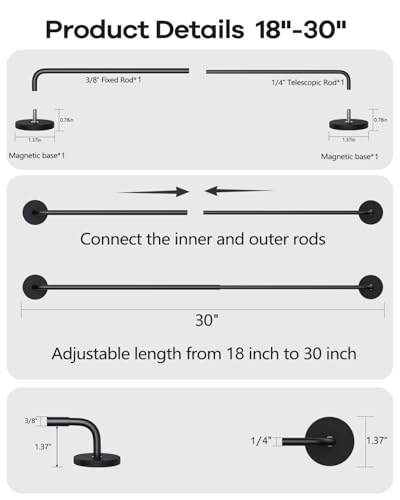 Magnetic Curtain Rod for Metal Doors, Adjustable 18 to 30 Inch Black Rod