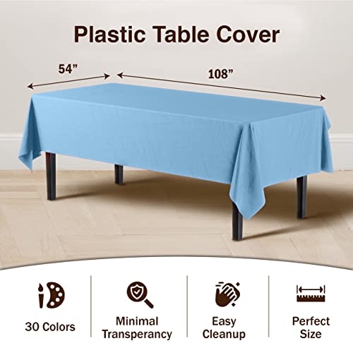 Disposable Plastic Tablecloths 6-Pack - 54 x 108 Inch Light Blue Rectangle Cover