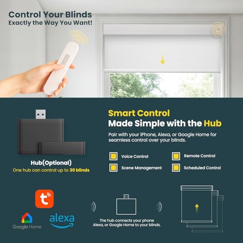 Motorized Cordless Roller Blinds with Remote Control - 34.5x72