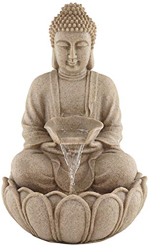 22-Inch Buddha Zen Fountain with LED Light for Indoor and Outdoor Decor