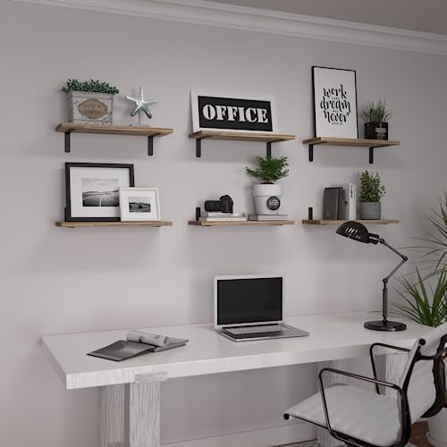 Rustic Wood Floating Shelves Set of 6 - Wall Mounted Storage Shelves