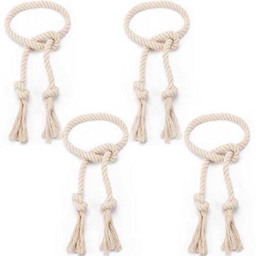 4 Pcs Hand-Woven Cotton Curtain Tiebacks, Boho Farmhouse Drapery Rope 39"
