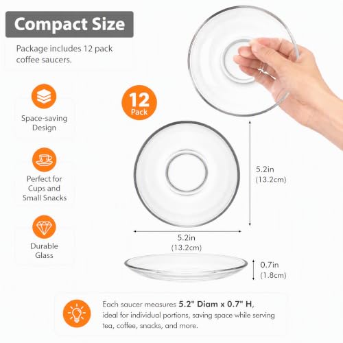 WUWEOT 12 Pack Small Glass Saucers 5.2 Inch Clear Round Coffee Tea Plates