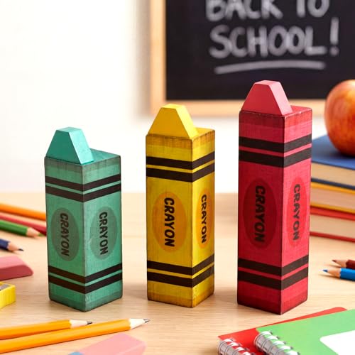 GlikCeil 3 Pcs Crayon Table Decor - Back-to-School Classroom Wooden Signs (Crayon)