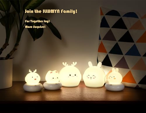 ILLUMYN Kids lamp, Bunny Night Light, Toddler Night Light, Rechargeable & Dimmable with 30 mins Timer Function, Safe Silicone Material for Kids to Play with,【9 Colors】
