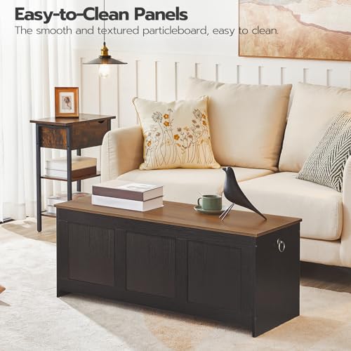 HOOBRO 39.3-Inch Retro Wooden Storage Bench with Lift Top, Black & Walnut