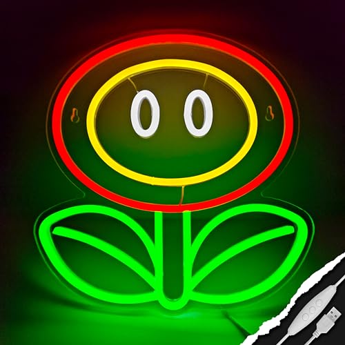 VIKLIU Fire Flower Neon Sign Dimmable Gaming Wall Decor for Man Cave Bedroom