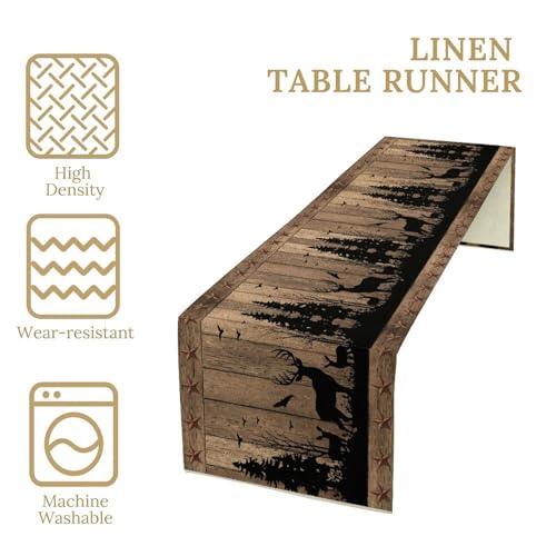 DKMQQUL Rustic Deer Cabin Table Runner 13x36 Inch Vintage Wood Pattern