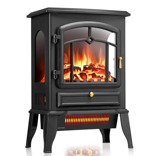 Electric Fireplace Stove with Realistic Flame & Dual Heat Settings
