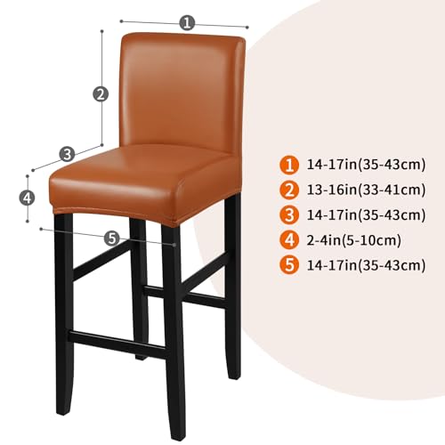 Waterproof PU Bar Stool Covers - Stretch Slipcovers (4 Pack, Light Brown)