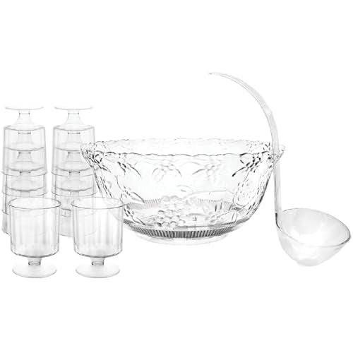 8-Quart Clear Punch Bowl Set with Ladle and 10 Wine Cups for Parties