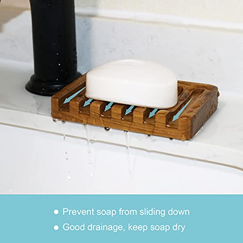 Teak Wood Soap Dish, Self-Draining Bar Soap Holder for Bathroom and Kitchen