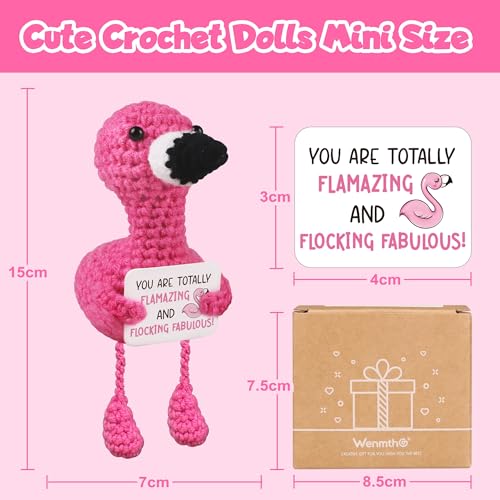 Handmade Positive Flamingo Crochet Plush Doll with Motivational Card