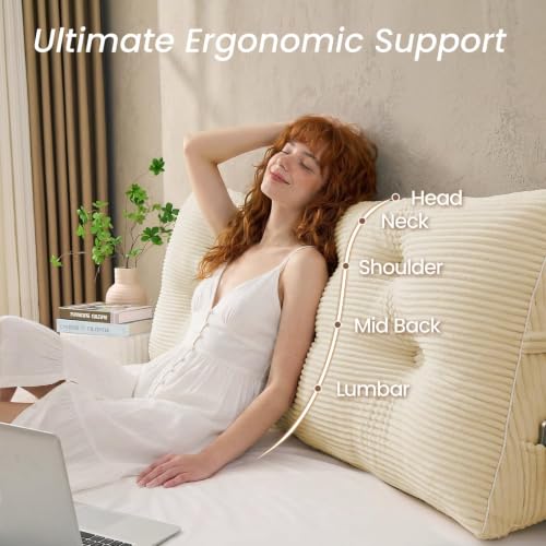 Queen Headboard Pillow with Side Pockets - Ergonomic Wedge Support