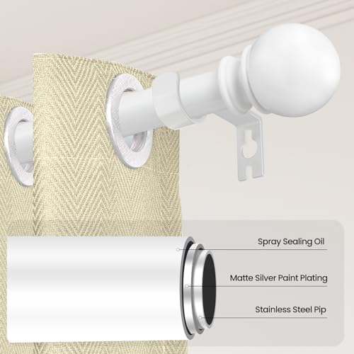 White Adjustable Metal Curtain Rod for Windows 28-48" (5/8" Diameter)