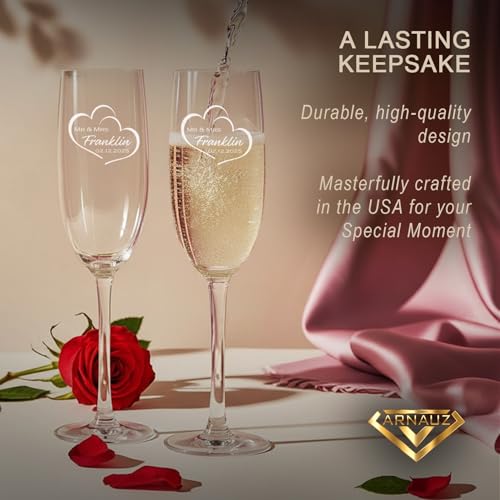 Personalized Champagne Flutes Set for Weddings & Anniversaries - Custom Gift for Couples