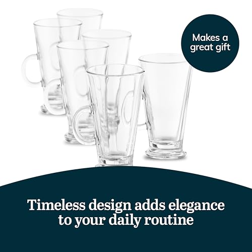 Libbey Catalina Irish Coffee Mugs Set of 6 - 9oz Clear Glass Cappuccino Cups
