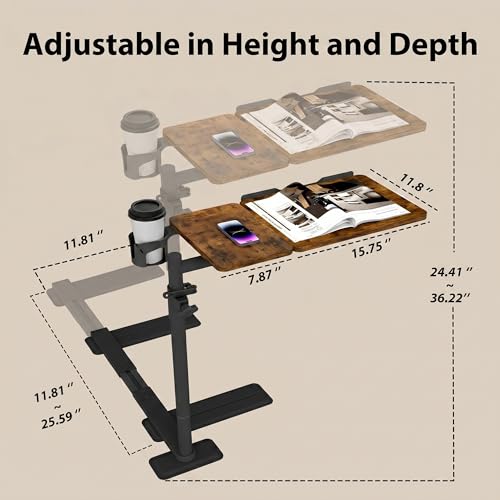 Adjustable Swivel Side Table for Recliner, Tilting Laptop Desk