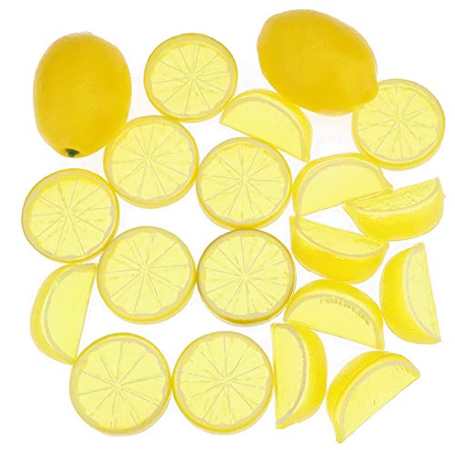 20 Pack Artificial Lemon & Slices Decor - Realistic Faux Fruit Set