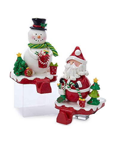 Kurt Adler 2-Pack Claydough Santa & Snowman Stocking Holders, Shiny Finish
