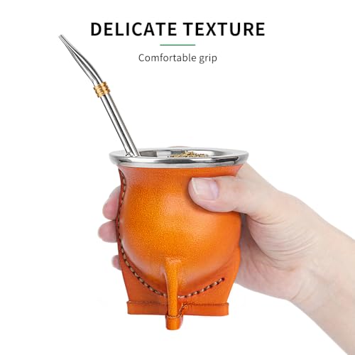 Cuopru Brown Argentina Yerba Mate Cup Set with Ceramic Liner & Bombilla Straw