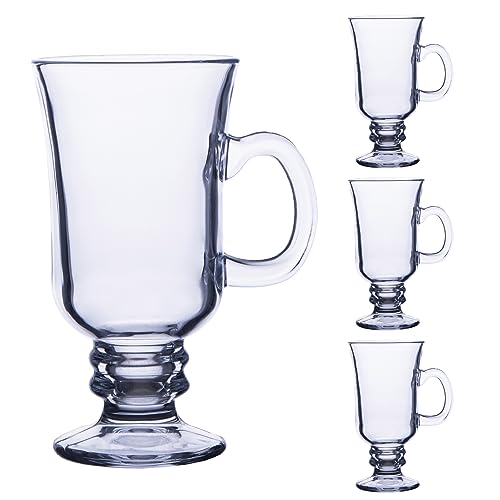 Chefcaptain 8 Oz Irish Coffee Glass Mugs with Handle - Lead-Free Footed Glass Cups, Set of 4