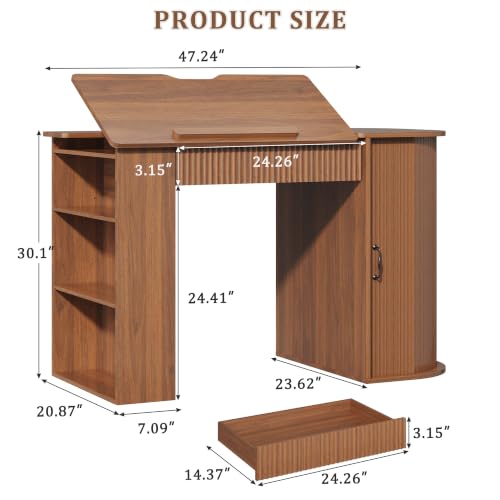 Adjustable Drafting Table with Storage, Drawing Desk with USB Charging Station