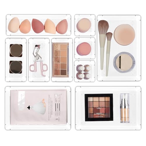 Vtopmart Clear Drawer Organizer Bins Set - 4 Sizes for Makeup & Home Storage