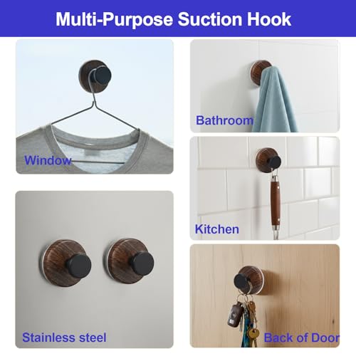 Heavy-Duty Suction Cup Wreath Hangers for Front Door & Glass - 2 Pack, Walnut