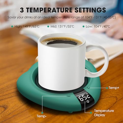 TRILINK Green Coffee Mug Warmer for Desk - Auto Shut Off, Adjustable Temperature