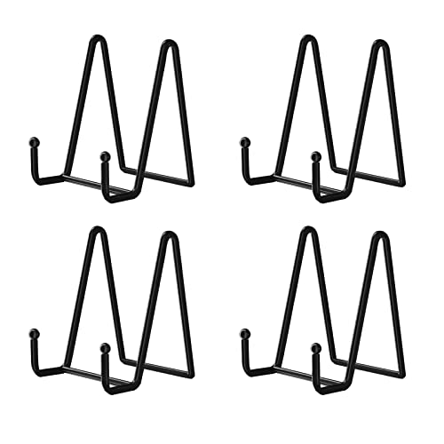 4.5-Inch Black Metal Display Stands for Plates, Photos, and Books (4-Pack)