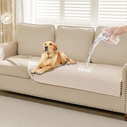 Waterproof Non-Slip Dog Couch Cover - Soft Pet Sofa Protector (Off White, 35" x 82")