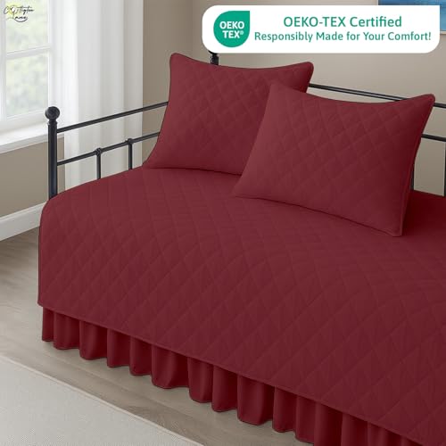 Twin Daybed Cover Set - 5-Piece Quilted Microfiber Bedding, Burgundy
