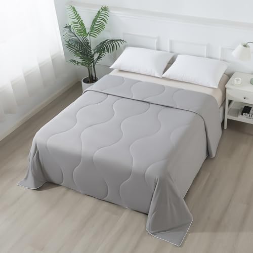 Cooling Comforter Queen Size - Lightweight Summer Blanket for Night Sweats, Grey