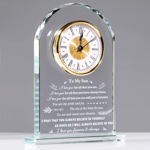 Inspirational Glass Desk Clock Gift for Son from Mom and Dad
