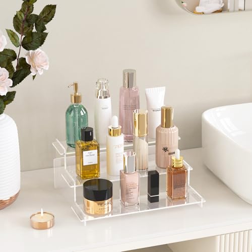 3-Tier Clear Acrylic Display Riser Stand for Perfume, Figures, and Cupcakes
