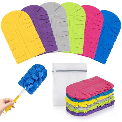 Reusable Microfiber Duster Refills with Handle & Laundry Bag (6 Pack)