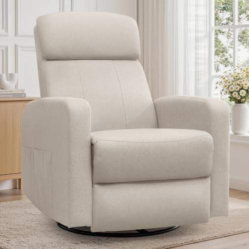 Power Swivel Rocker Recliner Chair with USB Ports and Side Pockets, Beige