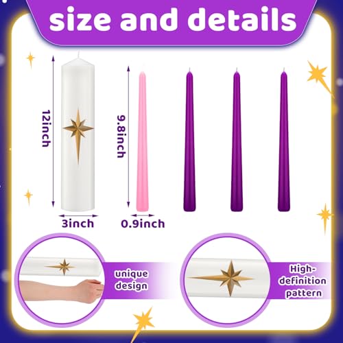 MTLEE Advent Candle Set with Morning Star & 4 Tapers for Church 12in