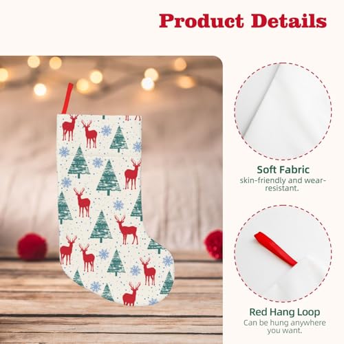 BEIQIEMWONG Deer Snowflake Tree Christmas Stocking 18 Inch Plush Holiday Decor
