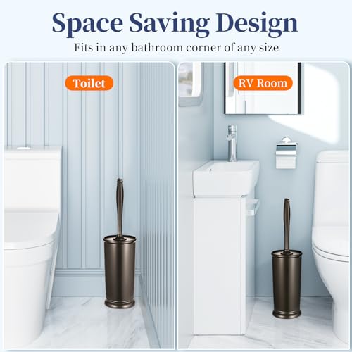 Toilet Brush and Holder Set (2 Pack) - Deep Cleaning Bathroom Scrubber, Bronze