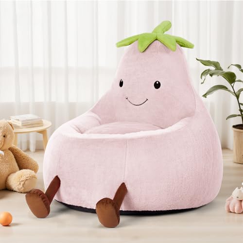 Kids Bean Bag Chair - Toddler & Teen Friendly Eggplant Shape with Faux Fur, 31 Inch
