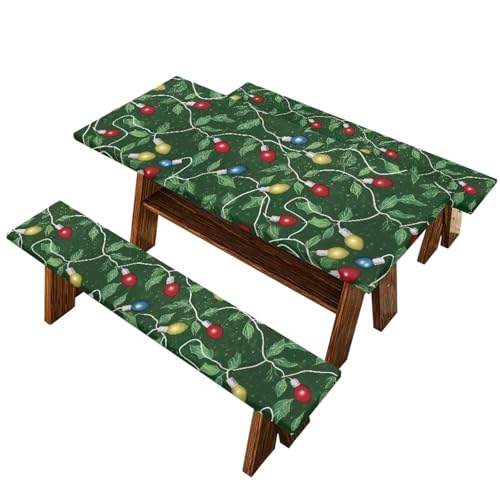 Christmas Lights Picnic Table & Bench Covers 3-Piece Large Waterproof Set