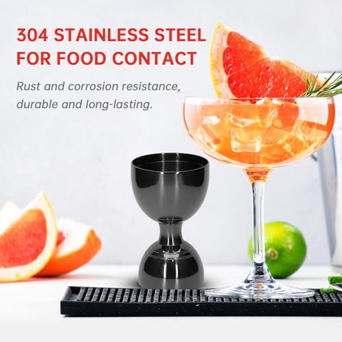 Eispap 1 Pack Black Stainless Steel Cocktail Jigger 2 OZ/1 OZ with Measurements