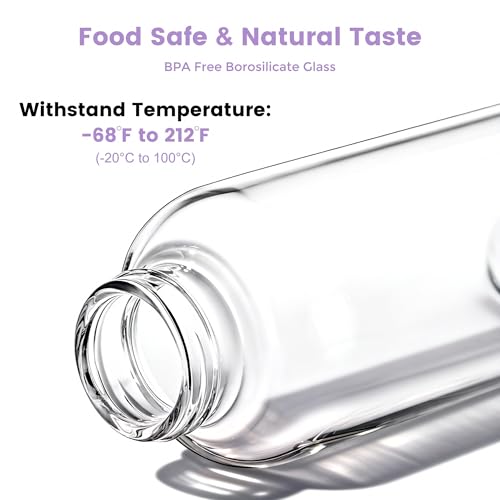 18 oz Glass Water Bottles with Silicone Sleeves and Lids, 4-Pack