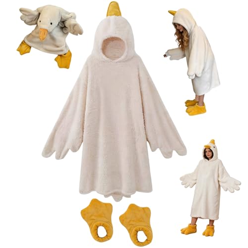 Funny Duck Onesie Pajamas for Kids and Adults with Hood and Slippers