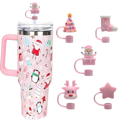 ZIFANHU 5-Pack Christmas Silicone Straw Covers for Stanley 30 & 40 Oz Tumblers - Color X01