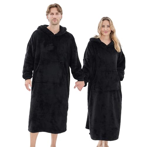 Oversized Wearable Blanket Hoodie with Pockets, Warm Fleece Loungewear